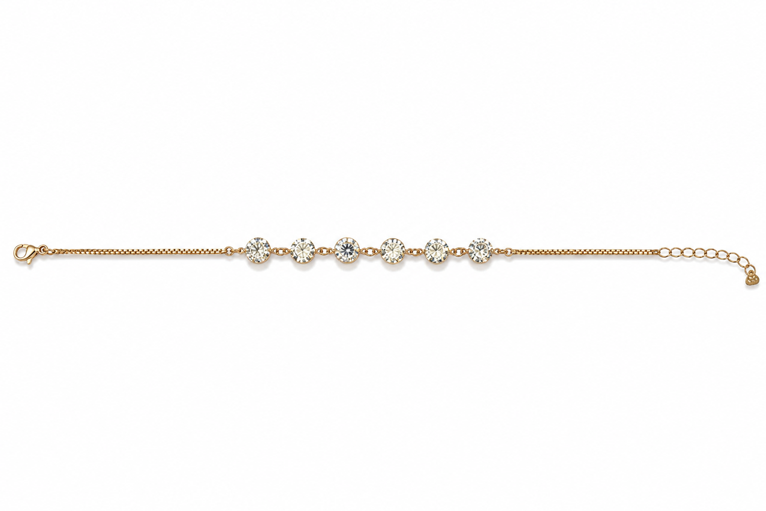 IRA Solara Bracelet in gold-plated 925 sterling silver featuring six round AAA+ cubic zirconia stones on a delicate chain.