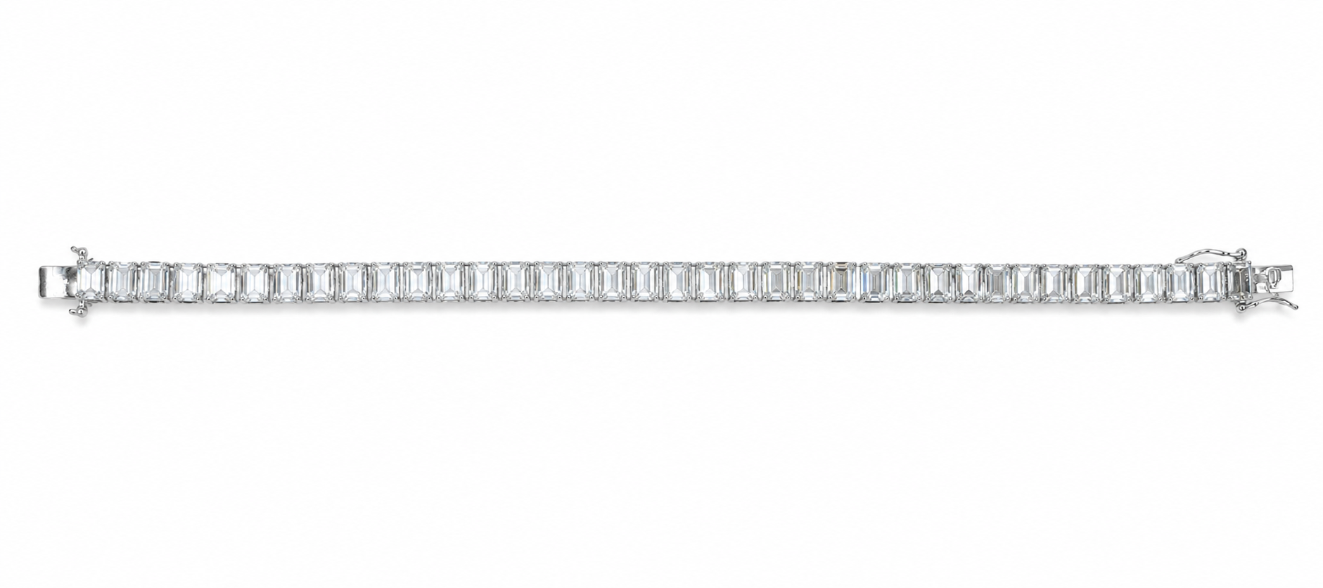 IRA Regal Baguette Tennis Bracelet crafted in 925 sterling silver featuring a continuous row of emerald-cut AAA+ cubic zirconia stones with a secure clasp and brilliant sparkle.