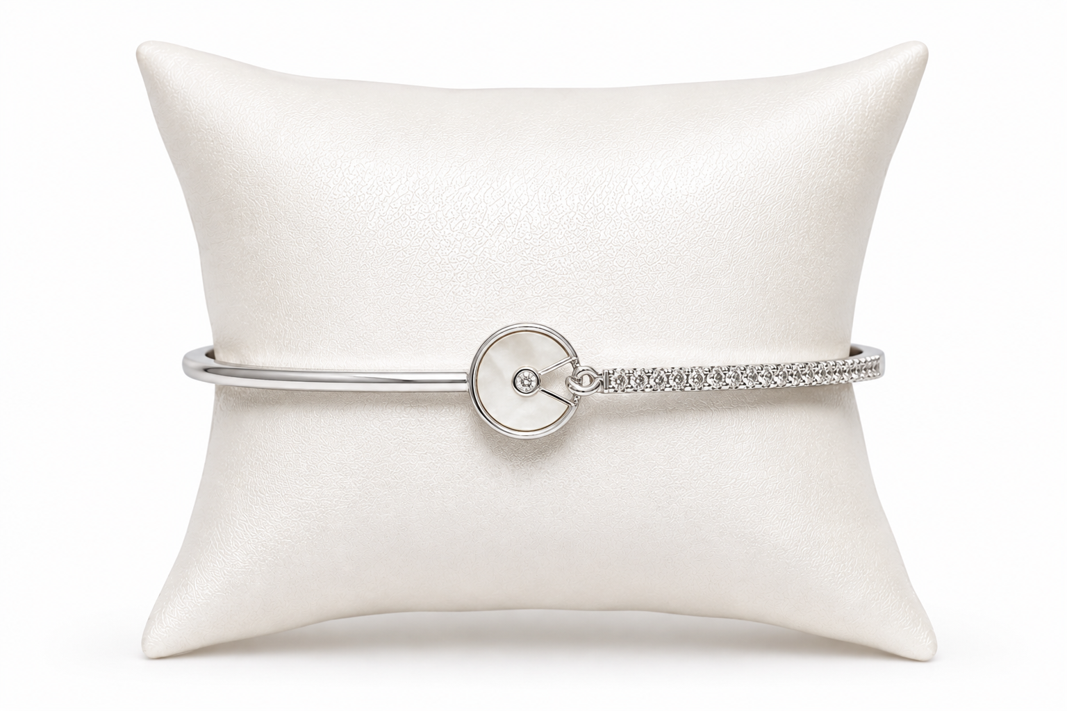 IRA Celeste Orbit Bracelet crafted in 925 sterling silver featuring a circular centerpiece with sparkling CZ accents and a contemporary minimalist design.