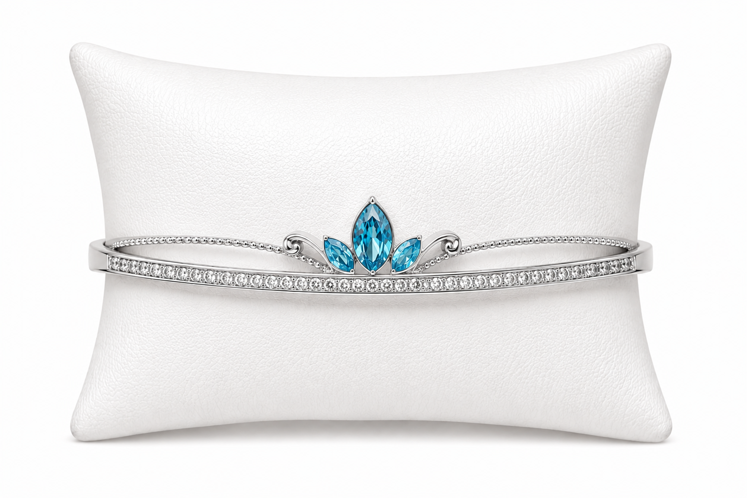 Mohnaa Blue Lotus Sparkle Bracelet in 925 Sterling Silver featuring a blue lotus-inspired centerpiece with AAA cubic zirconia stones and premium rhodium finish.