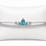 Mohnaa Blue Lotus Sparkle Bracelet in 925 Sterling Silver featuring a blue lotus-inspired centerpiece with AAA cubic zirconia stones and premium rhodium finish.