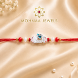 Bro Code 925 Silver Rakhi featuring a silver BRO motif with crystal bead accents and traditional red thread for Raksha Bandhan