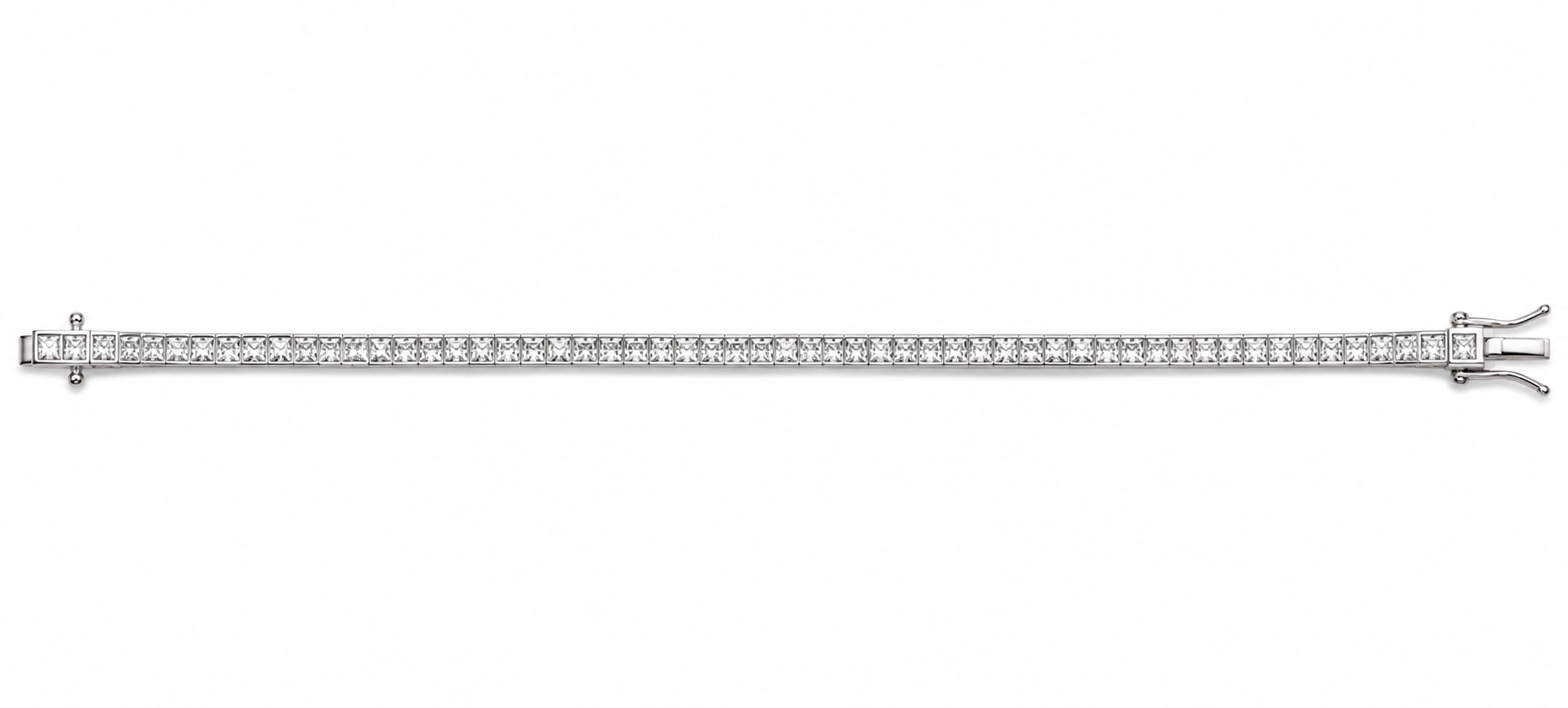 IRA Prism Royale Tennis Bracelet crafted in 925 sterling silver with princess-cut AAA+ cubic zirconia stones and rhodium plating.