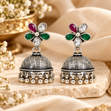 Mohnaa Navrang Floral Silver Jhumka Earrings
