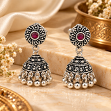 Mohnaa Gulnaar Silver Jhumka Earrings