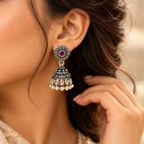 Mohnaa Gulnaar Silver Jhumka Earrings