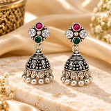 Mohnaa Triveni Navratri Silver Jhumka Earrings