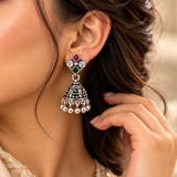 Mohnaa Triveni Navratri Silver Jhumka Earrings