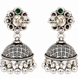 Mohnaa Panna Pushpa Silver Jhumka Earrings