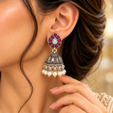 Mohnaa Mrinalini Silver Jhumka Earrings