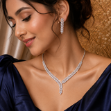Silver Leaf Cascade CZ Necklace Set