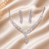 Silver Leaf Cascade CZ Necklace Set