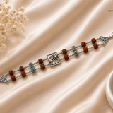 Omkar Heritage Bracelet for men in 925 sterling silver featuring Rudraksha beads and Om symbol, handcrafted heritage jewelry from Mohnaa Jewels Virasat Collection.