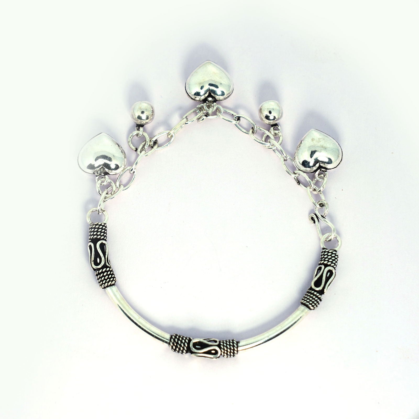 Dazzling Hear Oxydised Charm Silver Bracelet