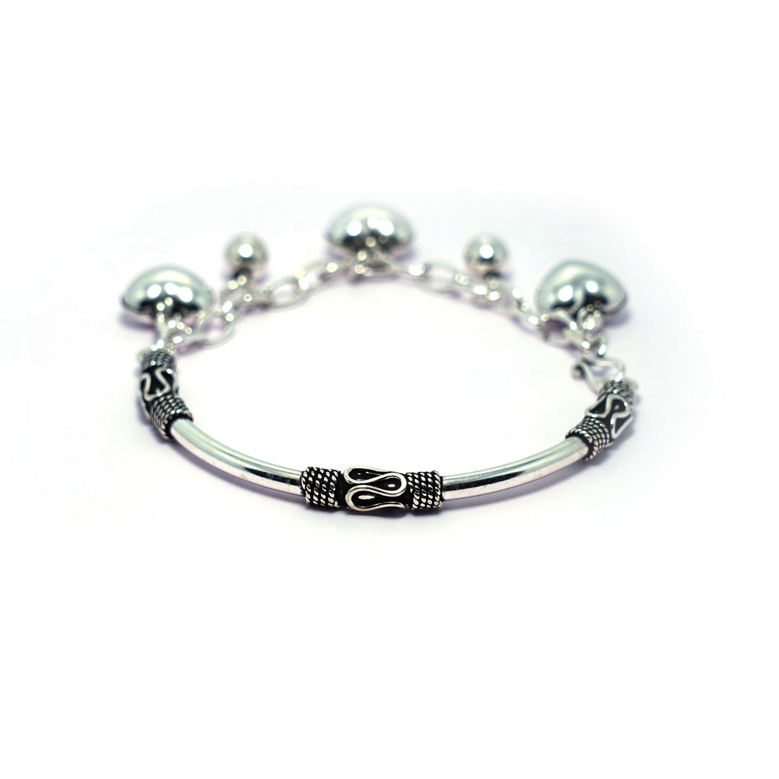 Dazzling Hear Oxydised Charm Silver Bracelet