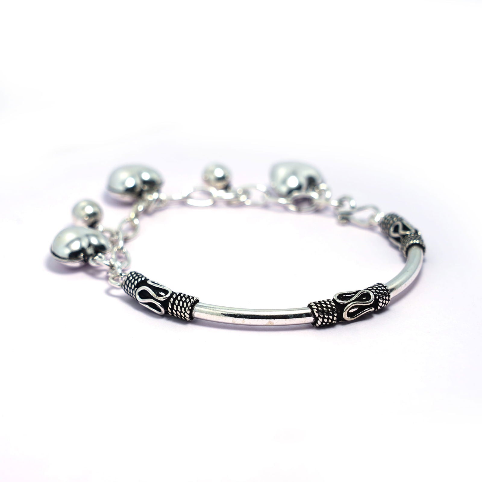 Dazzling Hear Oxydised Charm Silver Bracelet