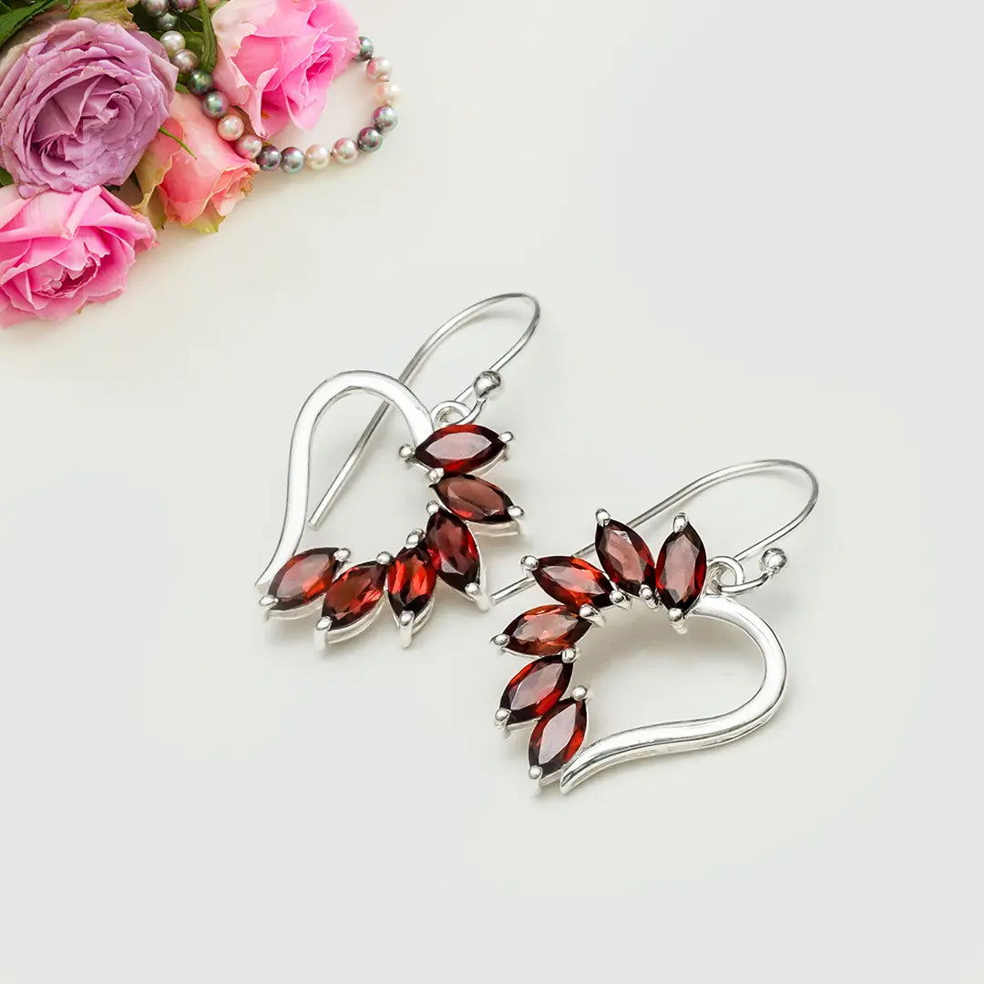 Designer Earrings With Genuine Garnet Gemstone in 925 Sterling Silver