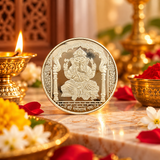 Mohnaa Jewels Silver Ganesha Coin with Intricate Embossed Design