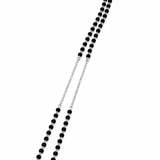 Mohnaa Rivaaya 925 sterling silver mangalsutra featuring a double-chain design with black beads and a sparkling circular halo pendant on a white background.