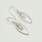 Double Leaf Earrings With Rainbow Moonstone Best Design in 925 Sterling Silver
