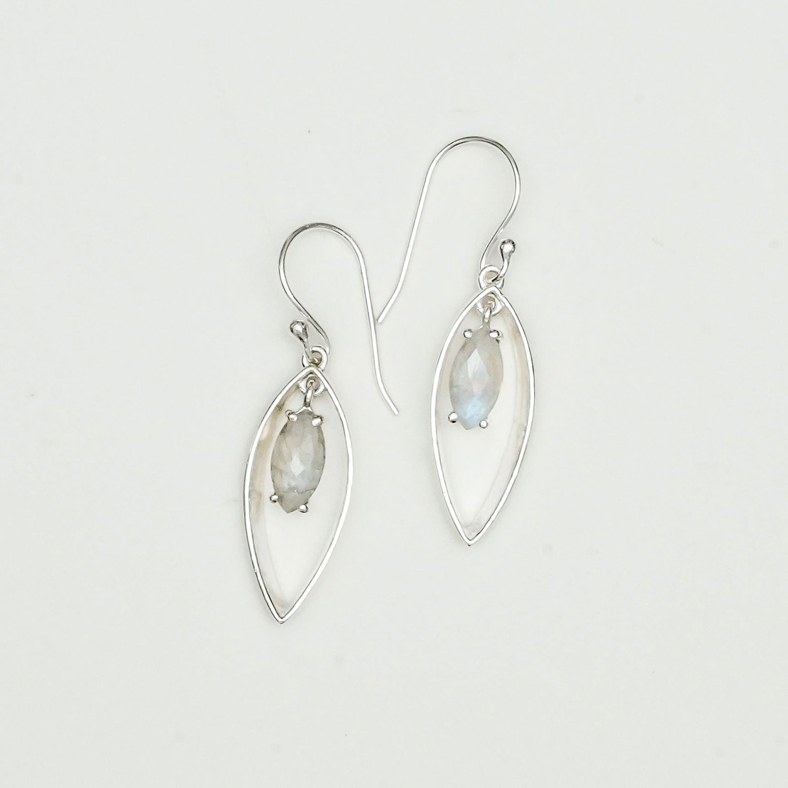 Double Leaf Earrings With Rainbow Moonstone Best Design in 925 Sterling Silver