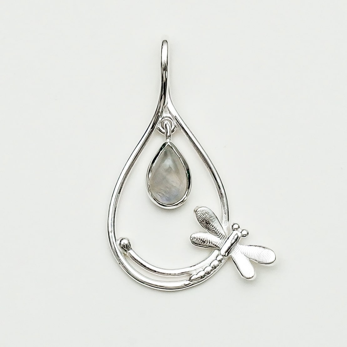 Dragonfly Pendent With Rainbow Moonstone In 925 Sterling Silver