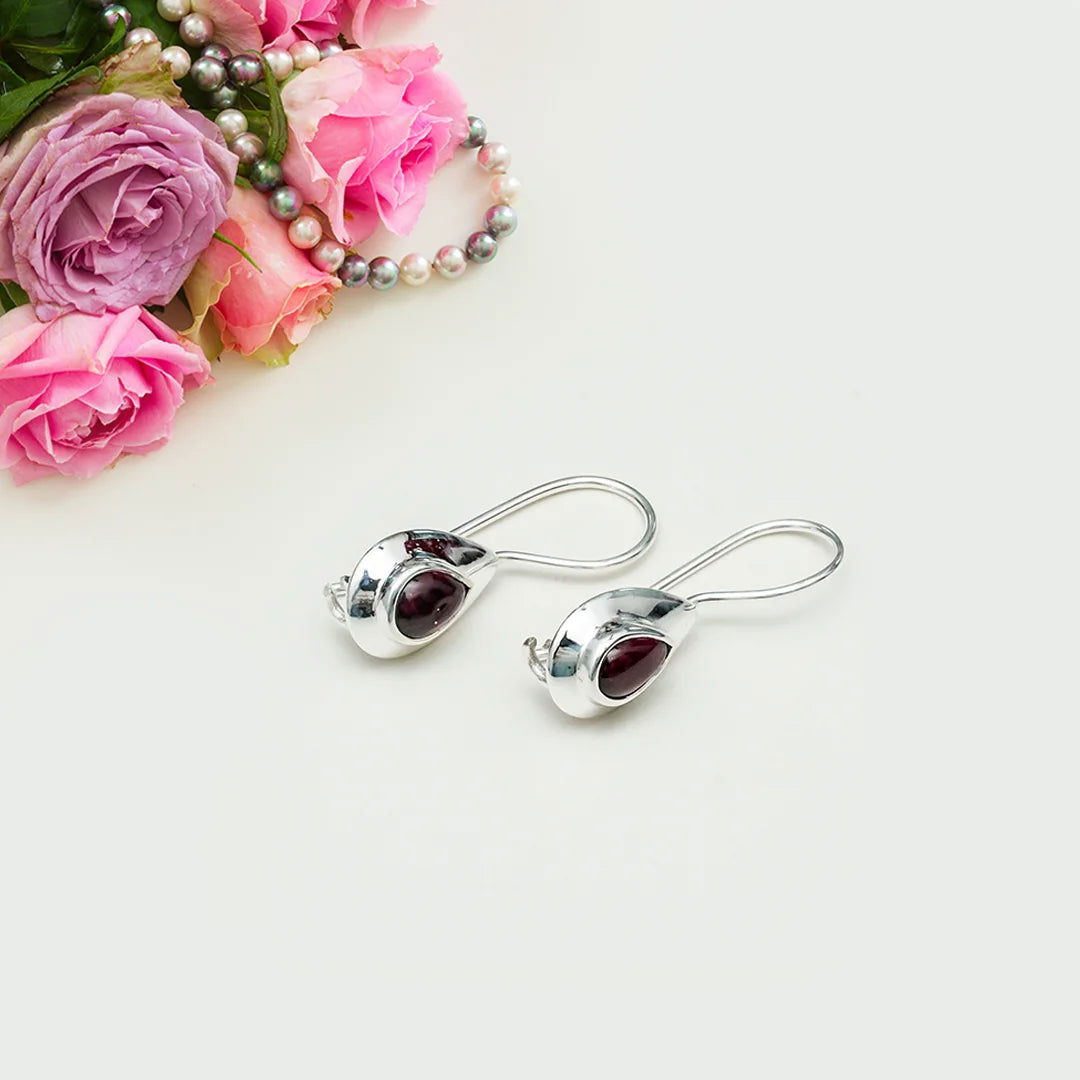 Earring With Natural Garnet Gemstone In 925 Sterling Silver 1
