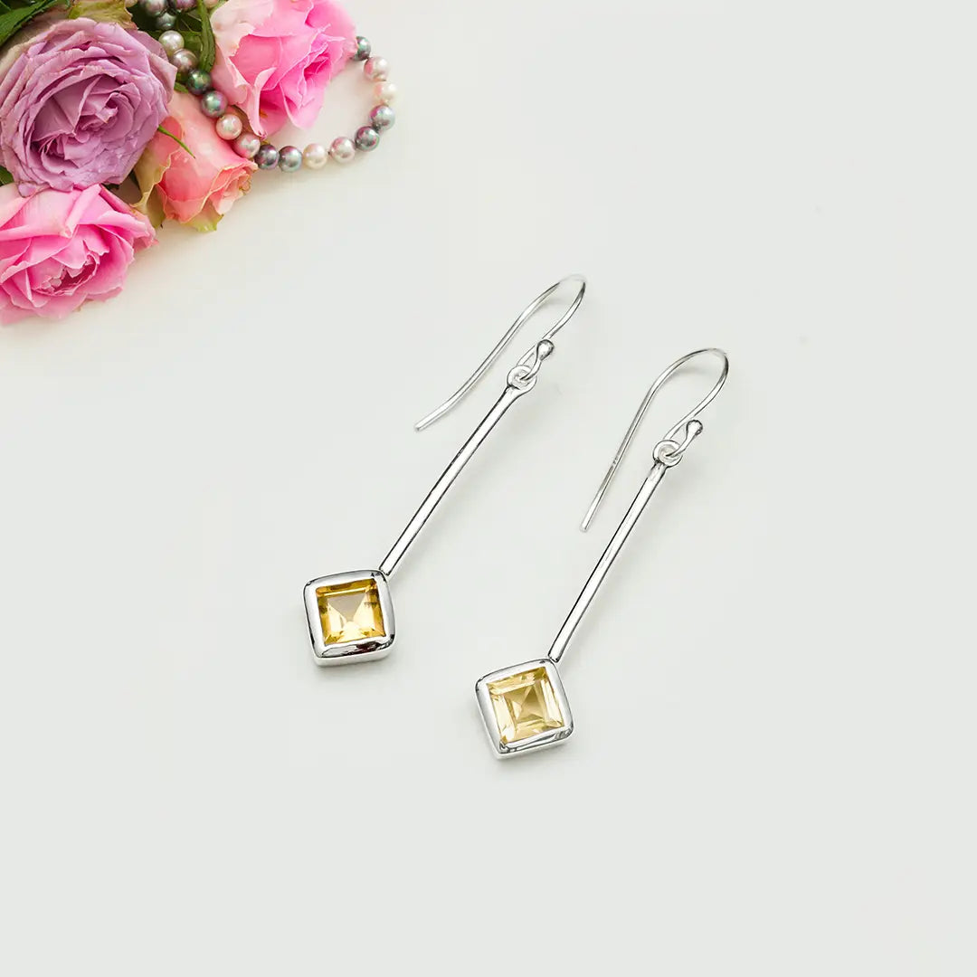 Earrings With Citrine Gemstone in 925 Sterling Silver Handmade