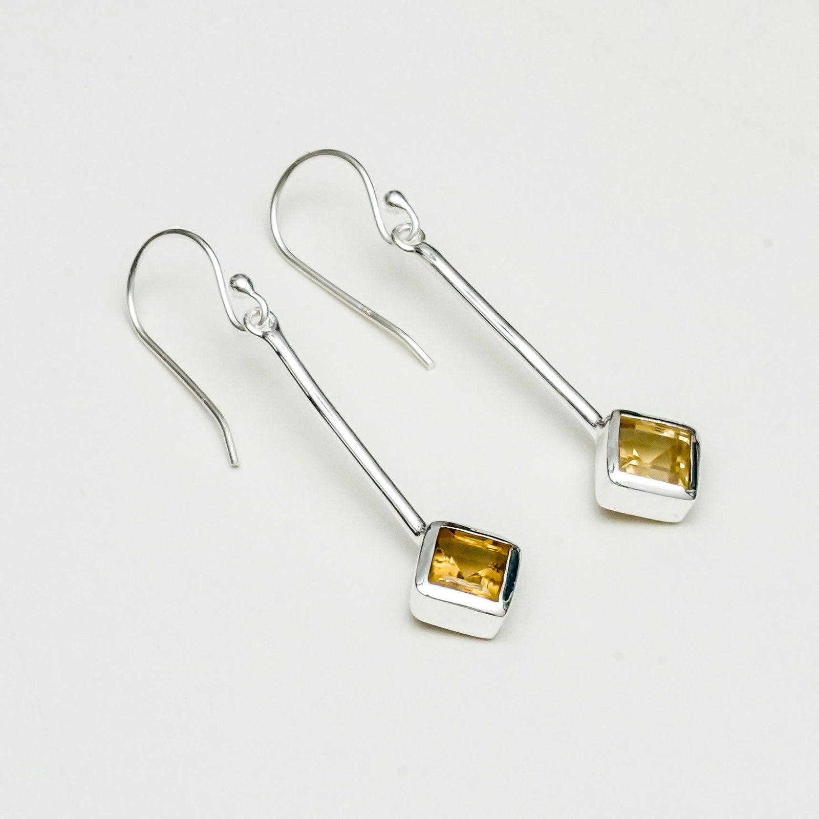 Earrings With Citrine Gemstone in 925 Sterling Silver Handmade