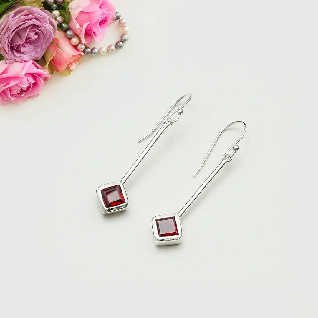 Earrings With Garnet Gemstone in 925 Sterling Silver Handmade