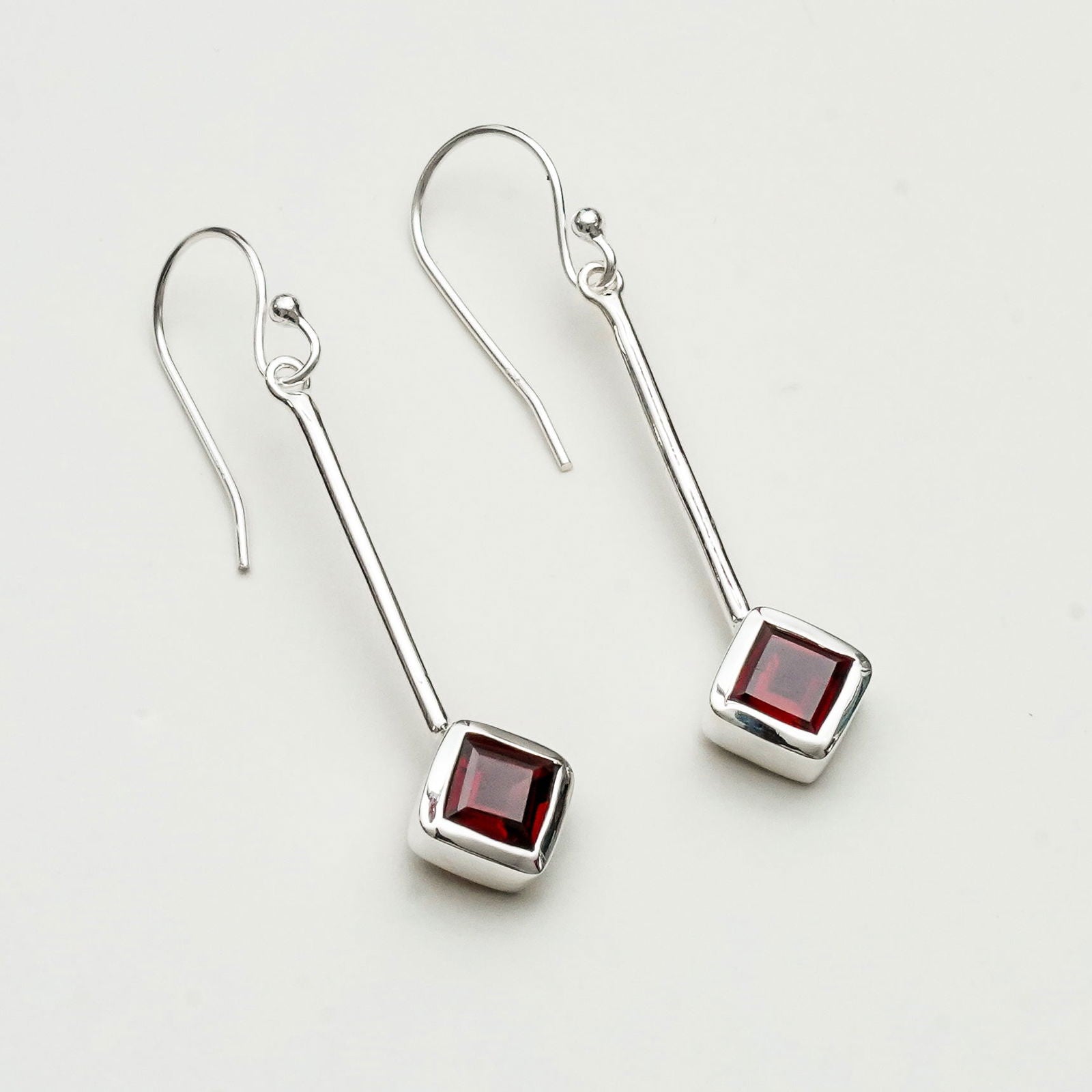 Earrings With Garnet Gemstone in 925 Sterling Silver Handmade