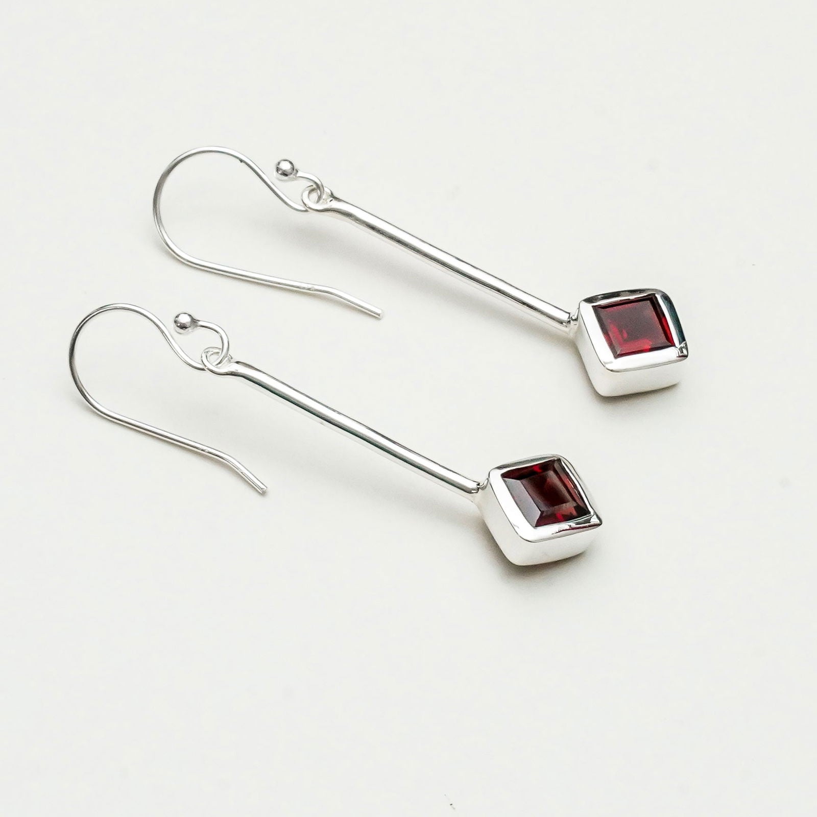 Earrings With Garnet Gemstone in 925 Sterling Silver Handmade