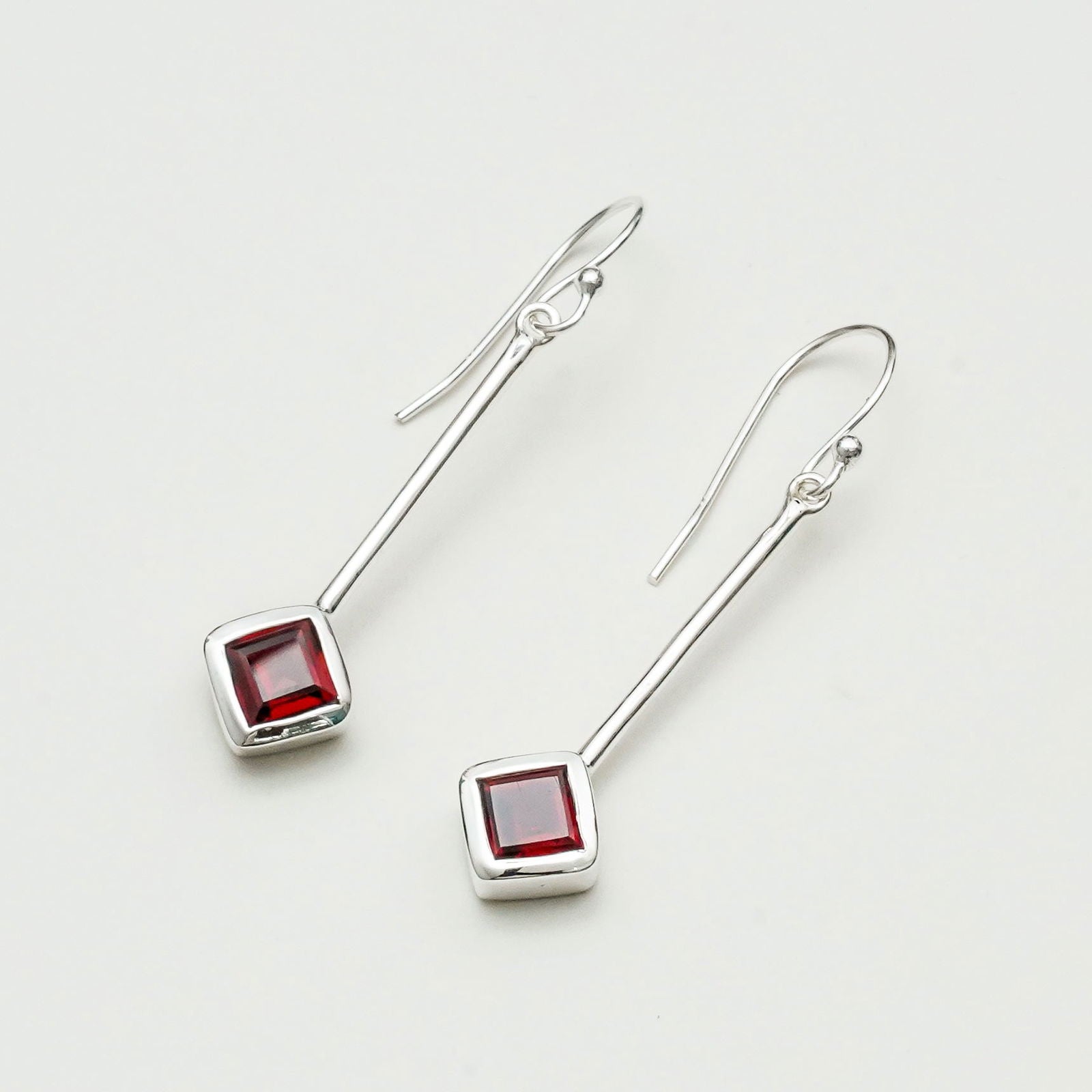 Earrings With Garnet Gemstone in 925 Sterling Silver Handmade