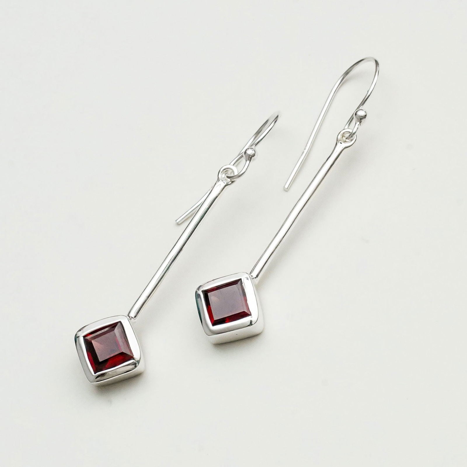 Earrings With Garnet Gemstone in 925 Sterling Silver Handmade