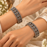 Pushpa Valli Floral Silver Bangles (Pair) – 925 Sterling Silver