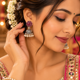 Mohnaa Rukmini Ruby Pearl Silver Jhumka Earrings