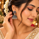 Mohnaa Chandrika Ruby Silver Jhumka Earrings