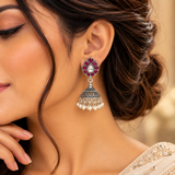 Mohnaa Rajnika Silver Jhumka Earrings