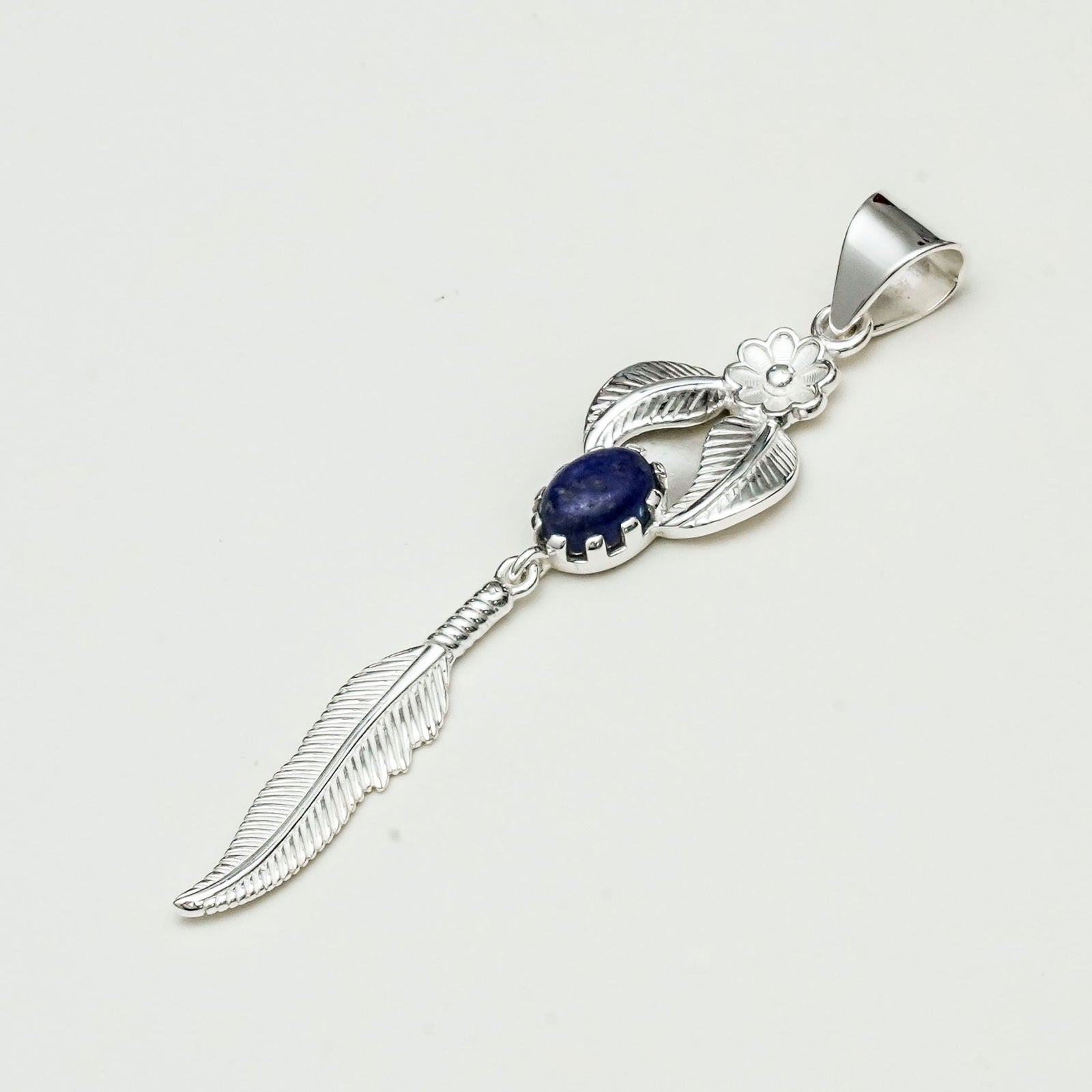 Feather Pendant With Kyanite Gemstone Handmade  In Solid Sterling Silver