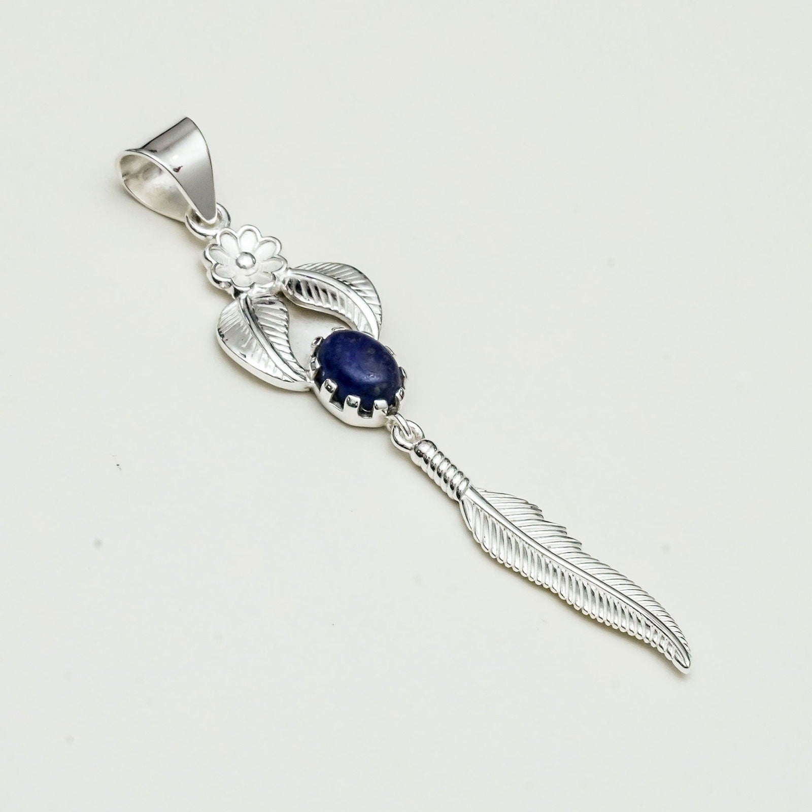 Feather Pendant With Kyanite Gemstone Handmade  In Solid Sterling Silver