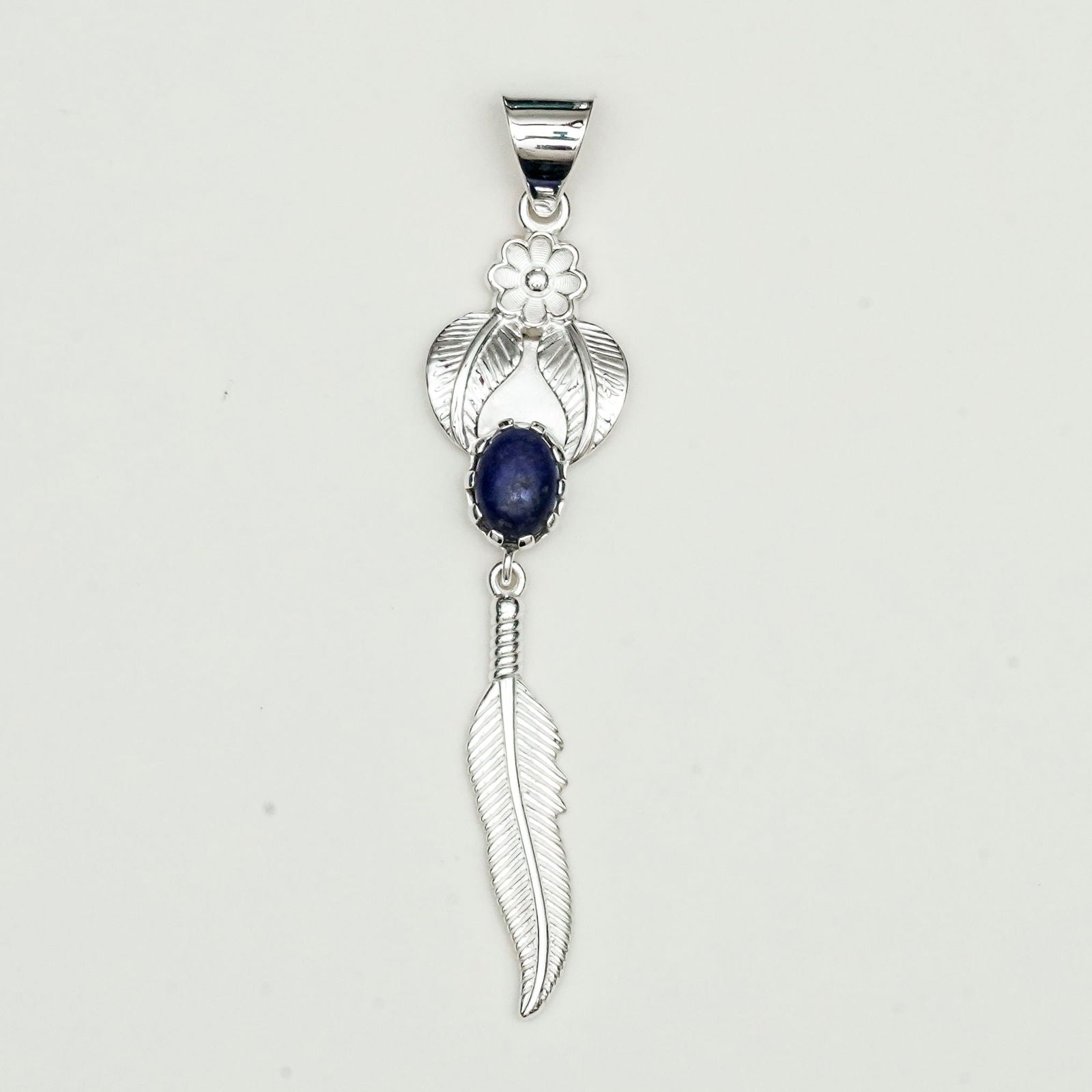 Feather Pendant With Kyanite Gemstone Handmade  In Solid Sterling Silver