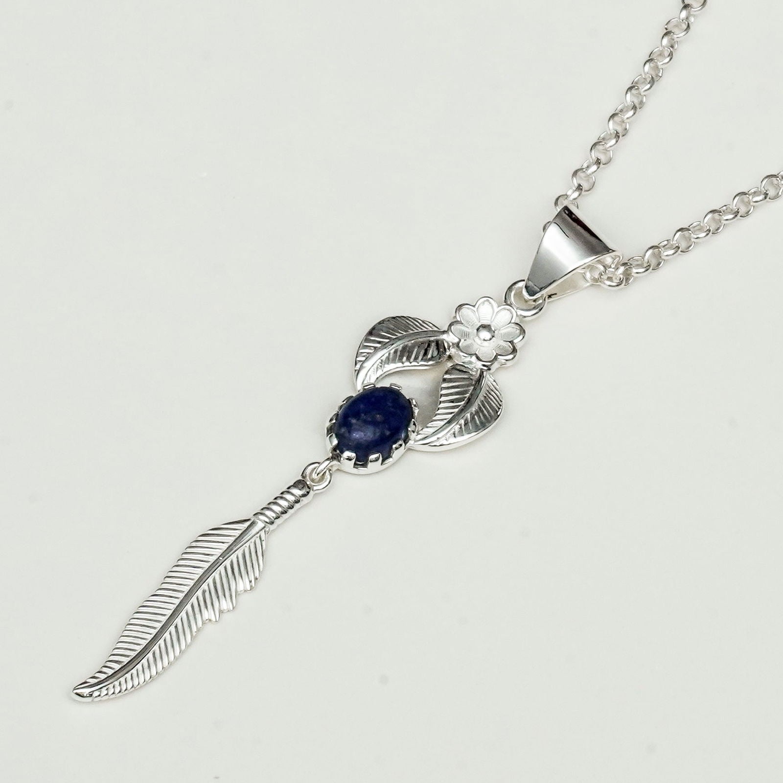 Feather Pendant With Kyanite Gemstone Handmade  In Solid Sterling Silver