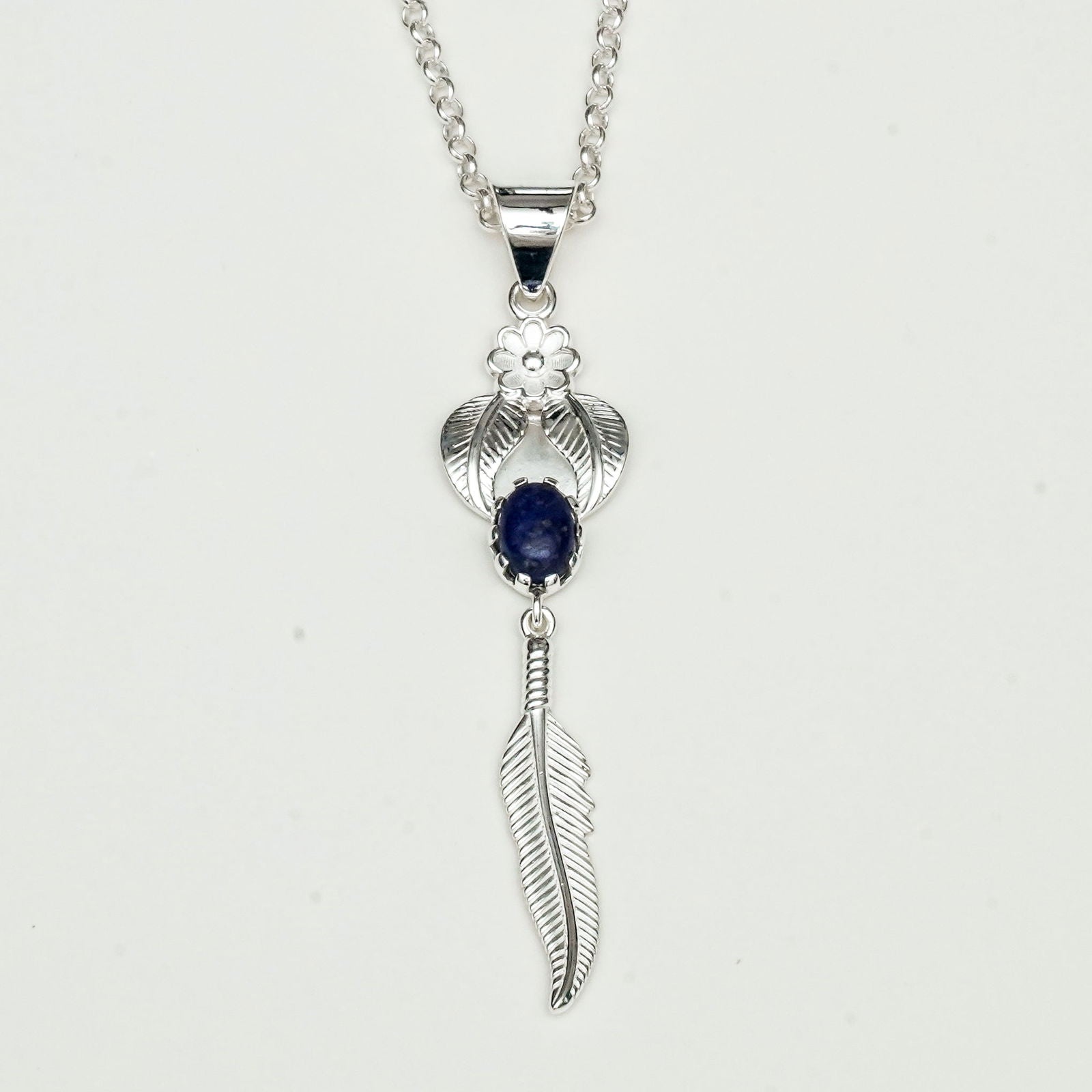 Feather Pendant With Kyanite Gemstone Handmade  In Solid Sterling Silver