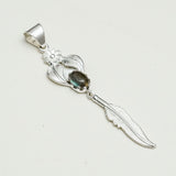 Feather Pendant With Labradorite Gemstone Handmade  In Solid Sterling Silver