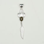 Feather Pendant With Labradorite Gemstone Handmade  In Solid Sterling Silver