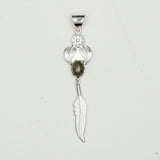 Feather Pendant With Labradorite Gemstone Handmade  In Solid Sterling Silver
