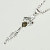 Feather Pendant With Labradorite Gemstone Handmade  In Solid Sterling Silver