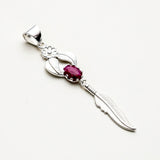 Feather Pendant With Red Gemstone Handmade  In Solid Sterling Silver