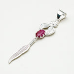 Feather Pendant With Red Gemstone Handmade  In Solid Sterling Silver