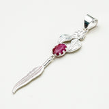Feather Pendant With Red Gemstone Handmade  In Solid Sterling Silver